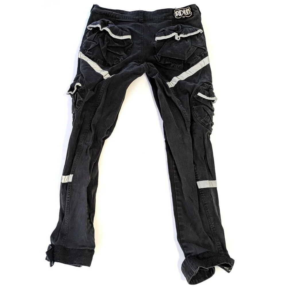 Iridium Mens Black Reflective Cargo Pants Techwear Streetwear Size L (34x31)
